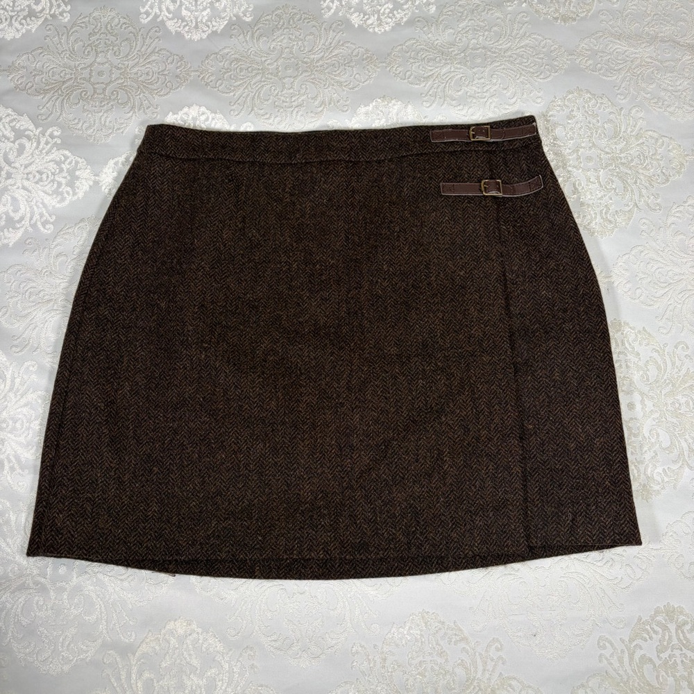 Boden Brown Tweed Mini Skirt with Buckle Detail